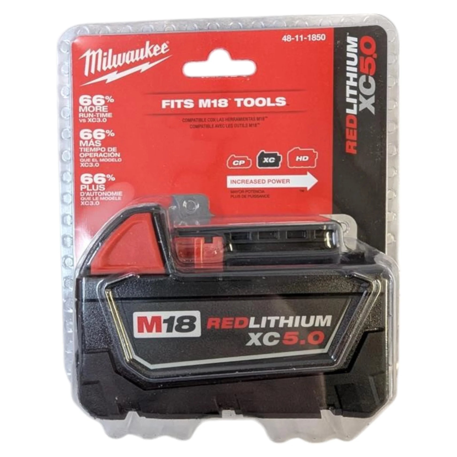 Milwaukee 48-11-1850 M18 REDLITHIUM XC 5.0Ah Battery Pack - 18V Lithium-Ion Rechargeable Power Tool Battery