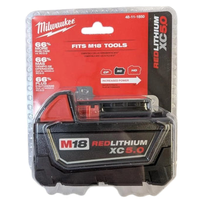 Milwaukee 48-11-1850 M18 REDLITHIUM XC 5.0Ah Battery Pack - 18V Lithium-Ion Rechargeable Power Tool Battery