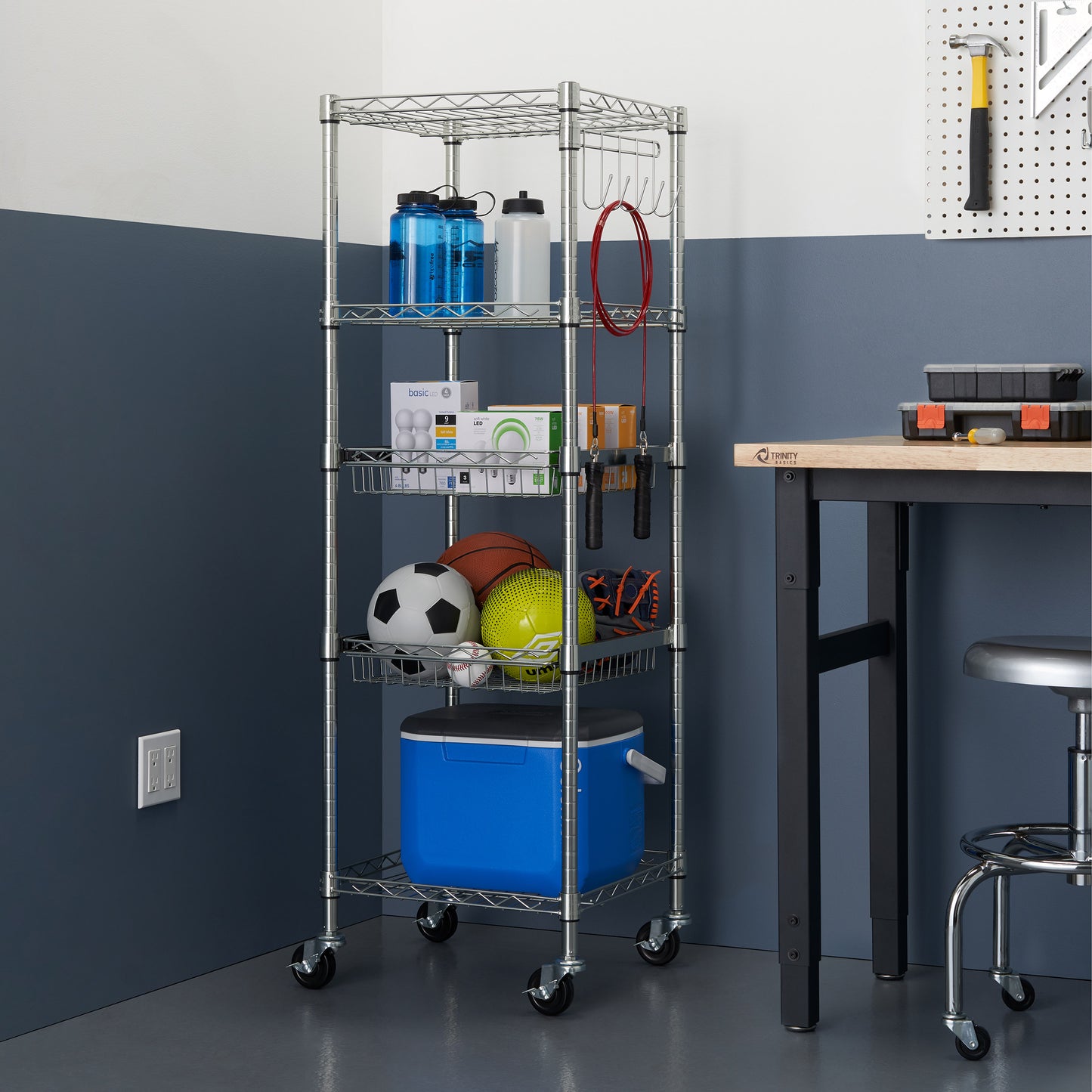 TRINITY EcoStorage 5-Tier NSF Rack w/Sliding Pull-Out Baskets & Wheels