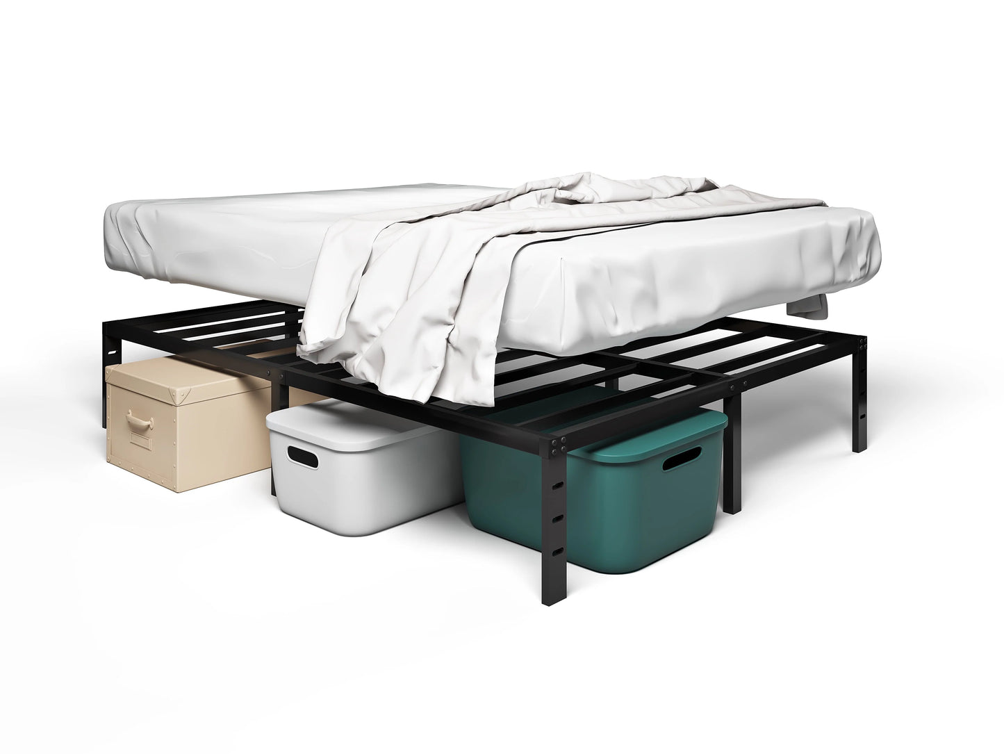 OmiNight 18 inches Tall Heavy Duty Steel Slat Queen Size Metal Bed Frame,Noiseless,No Box Spring Needed,Easy Set up,Non-Slip Support,Adequate Under-bed Storage, Metal Platform Bed for Adults