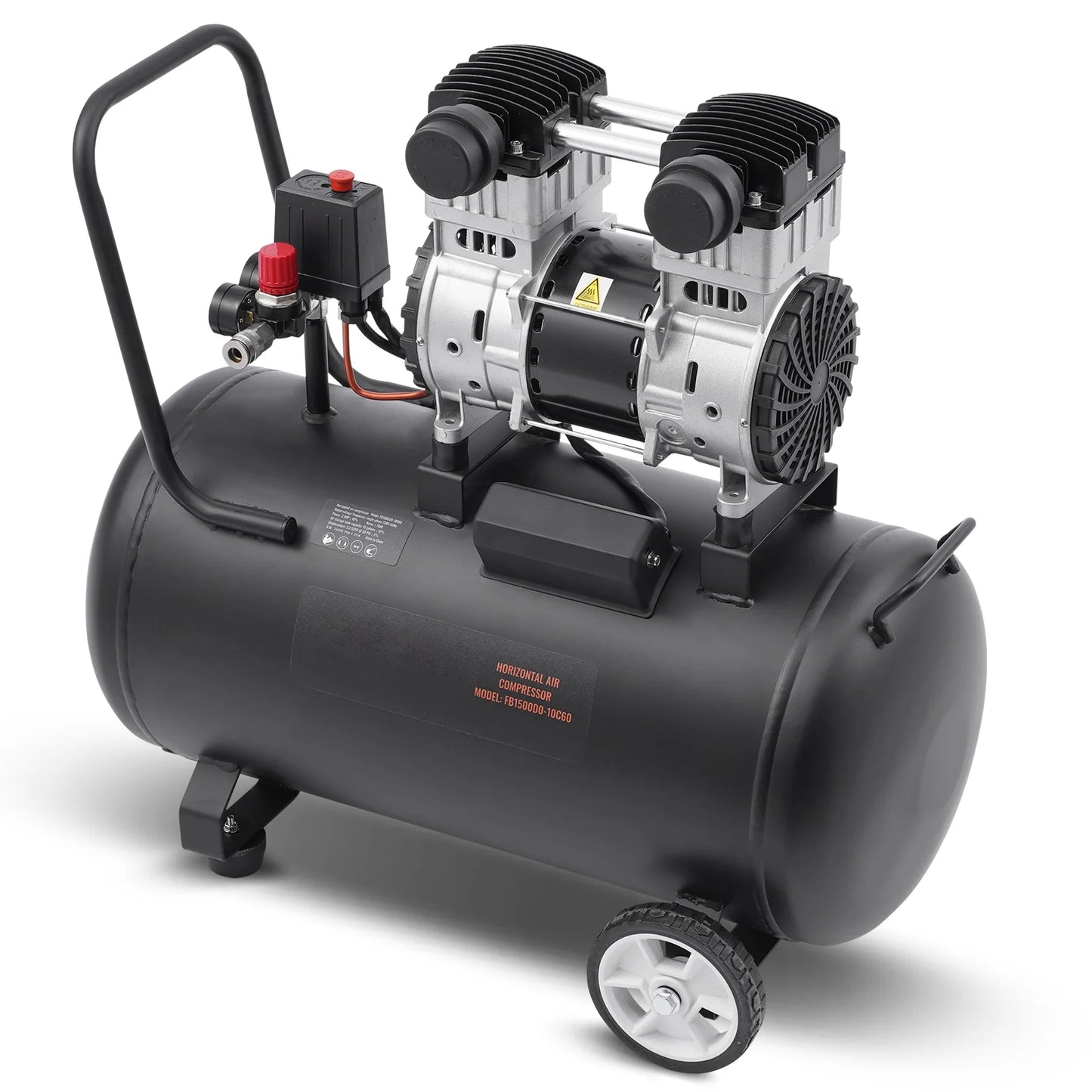 KFFKFF Air Compressor with 15 Gallon Steel Tank, 2HP, 5.3 CFM@90 PSI, Oil-Free Operation & Max 125PSI. Quiet 78dB for Auto Repairs, Tire Inflation & Spray Paint