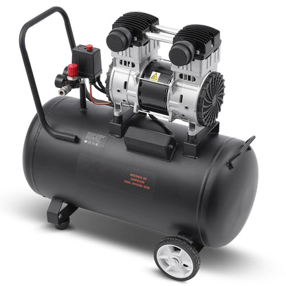 KFFKFF Air Compressor with 15 Gallon Steel Tank, 2HP, 5.3 CFM@90 PSI, Oil-Free Operation & Max 125PSI. Quiet 78dB for Auto Repairs, Tire Inflation & Spray Paint