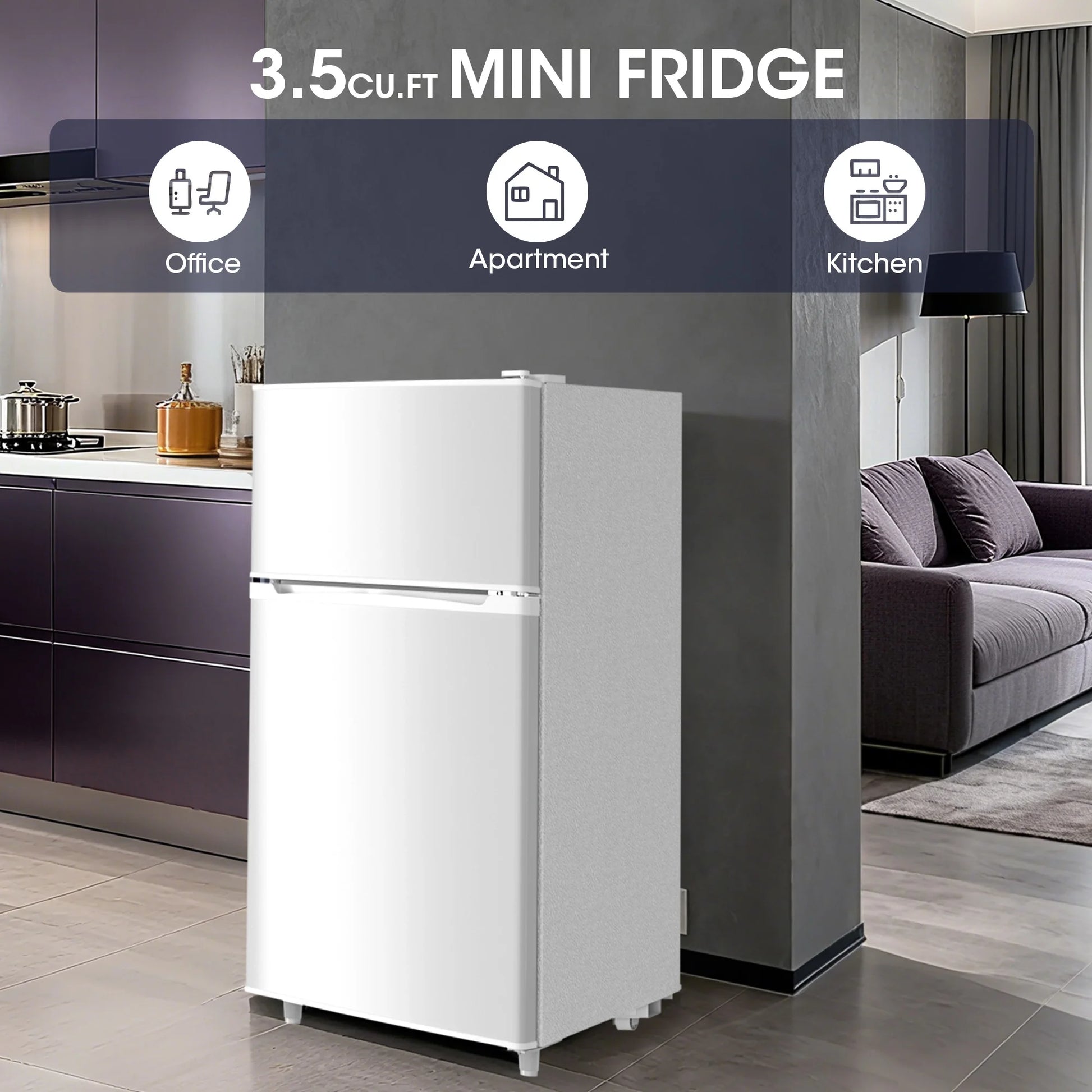 Manastin 3.5 Cu.Ft Mini Fridge with Freezer, Adjustable Thermostat, Low Noise, Removable Glass Shelves, 2 Door Small Refrigerator for Kitchen, Dorm, Office, Bedroom, Pearl White