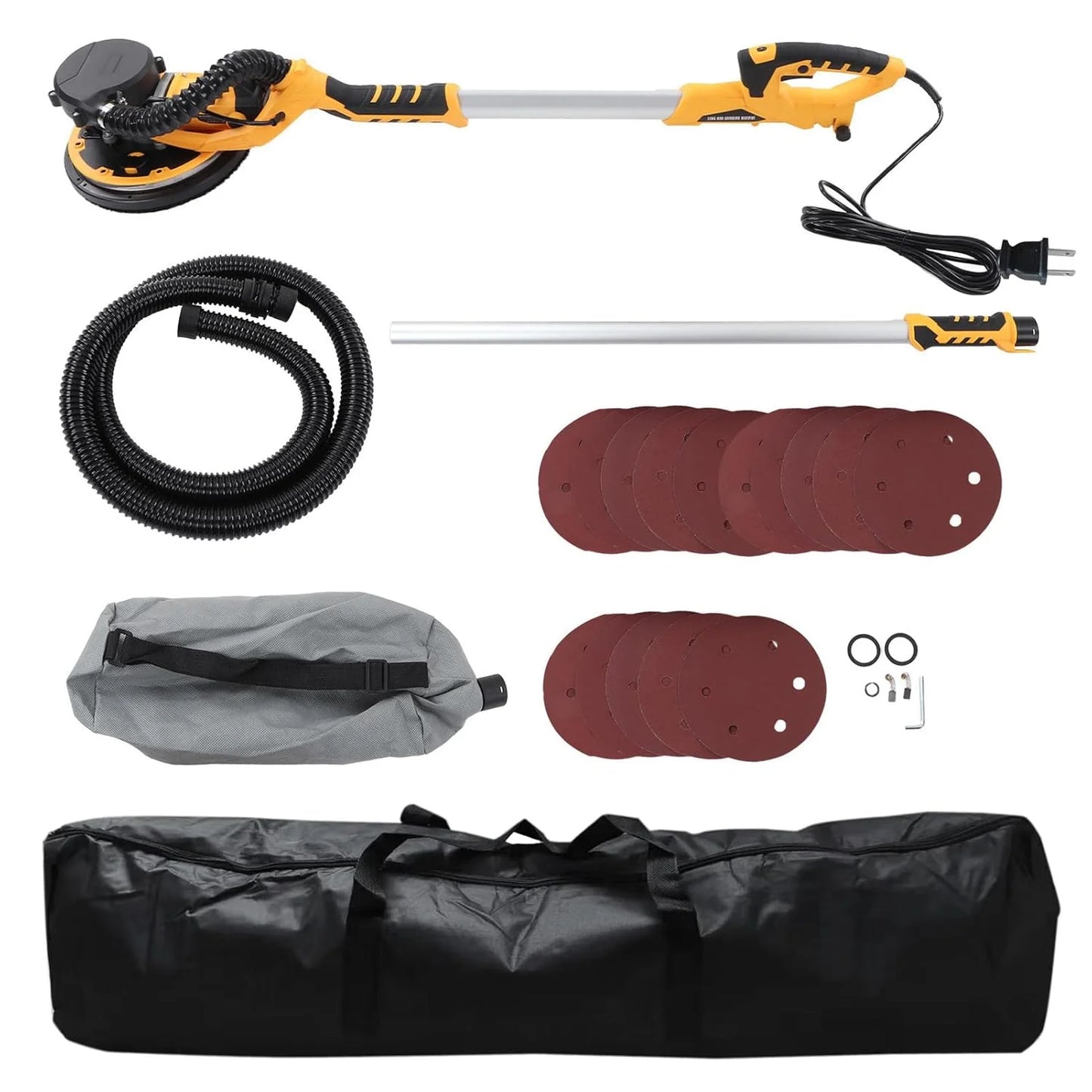 9 Inch Electric Drywall Sander withBearing, LED Light, 98.5% Dust Collection, 5 Variable Speeds, Removable 360° Rotating Sanding Disc, High Performance, 1390W Motor Power (US