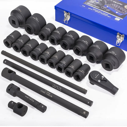 Stark USA 1" Drive 21PC Deep Impact Jumbo Socket Set, 6 Point MM, 27mm - 80mm, CrMo Steel