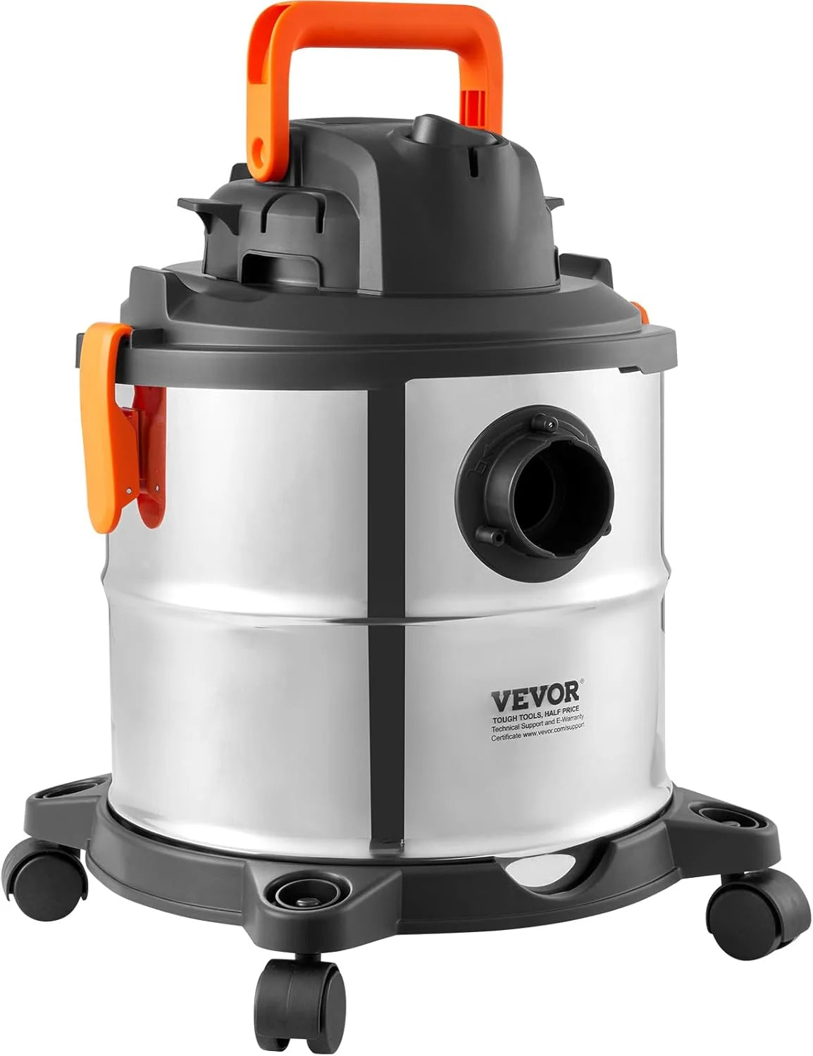 Stainless Steel Wet Dry Shop Vacuum, 5.5 Gallon 6 Peak HP Wet/Dry Vac, Powerful Suction with Blower Function w/Attachment 2-in-1 Crevice Nozzle, Small Vac Perfect for Carpet Debris, Pet Hair