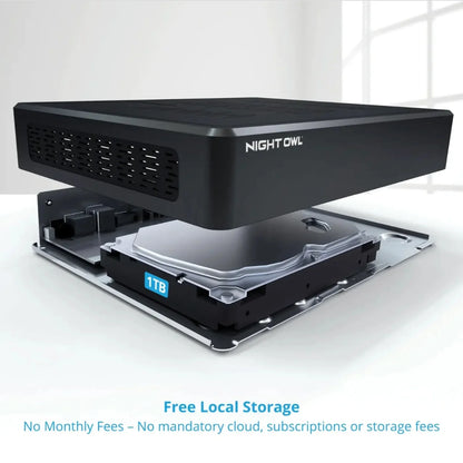Night Owl 10 Channel 4K Bluetooth Wi-Fi NVR with 1TB Hard Drive and 4 Wi-Fi IP 4K Spotlight Cameras with 2-Way Audio and Audio Alerts and Sirens