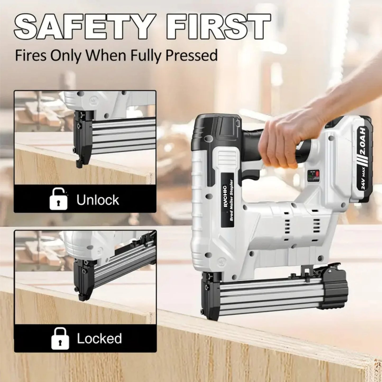 Rvchic 18 Gauge Cordless Brad Nailer,2-in-1 21V Electric Brad Nailer Stapler for Woodworking,Home Improvement,Include 1*2000mAh Battery and 1000pcs Nails