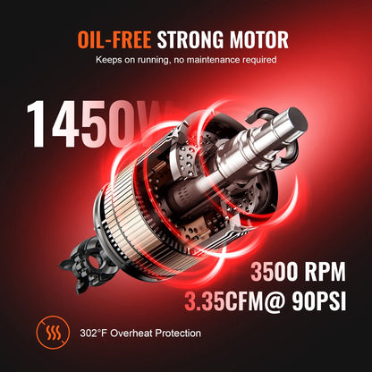 KFFKFF Air Compressor with 6.3 Gallon Capacity, 2 HP 3.35 CFM@90PSI Oil-Free Tank, Max. Pressure of 116PSI, 70 dB Low Noise Level, Ideal for Auto Maintenance, Tire Pumping, Spray Paint Jobs