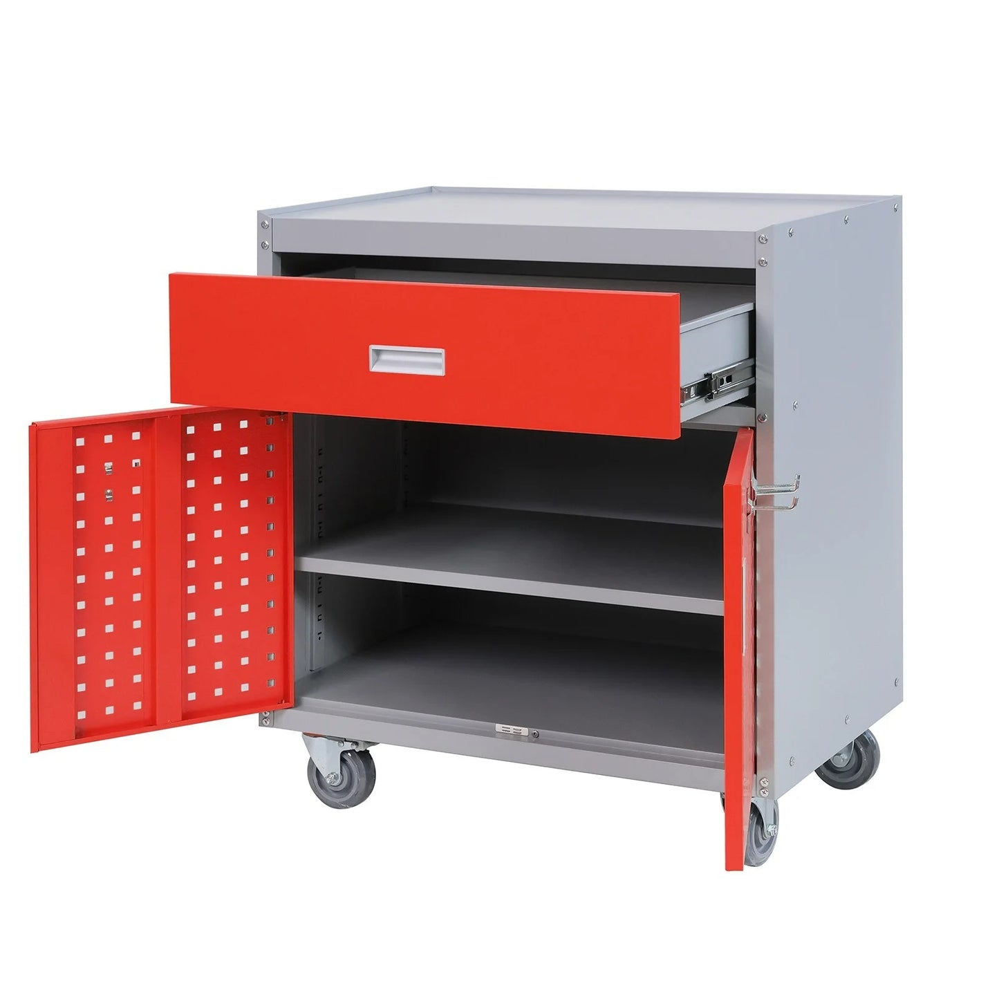 Tool Box Chest Cabinet Wheels Metal Rolling Auto Repair Storage w/Drawer, Red