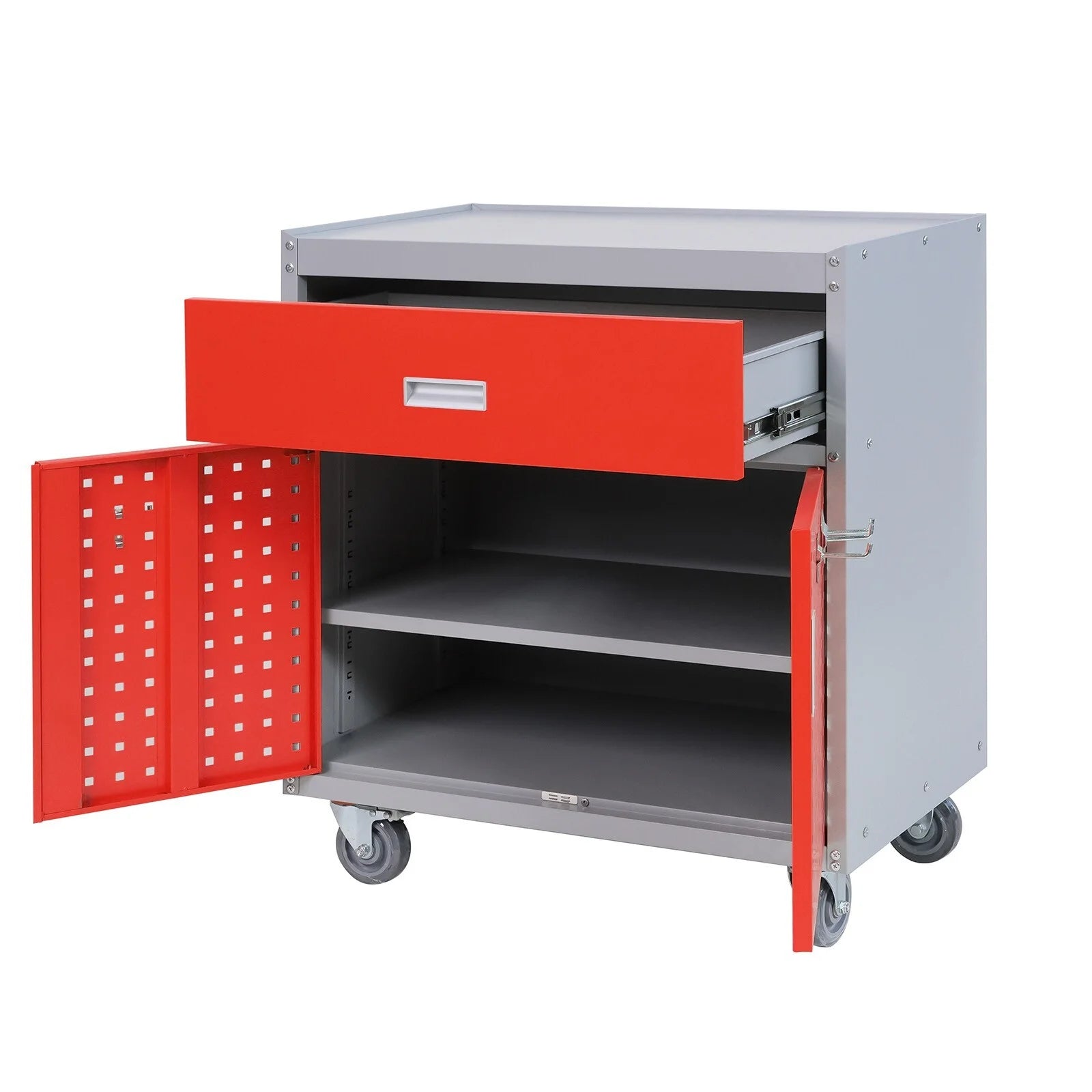Tool Box Chest Cabinet Wheels Metal Rolling Auto Repair Storage w/Drawer, Red