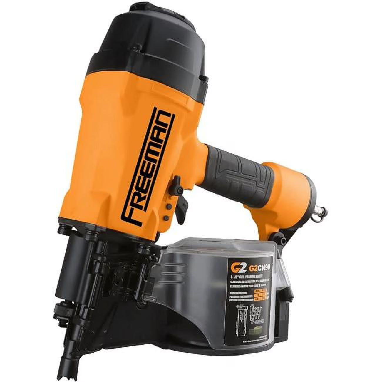 Freeman G2CN90 2nd Generation Pneumatic 15 Degree 3-1/2" Coil Framing Nailer with Adjustable Metal Belt Hook and 1/4" NPT Air Connector