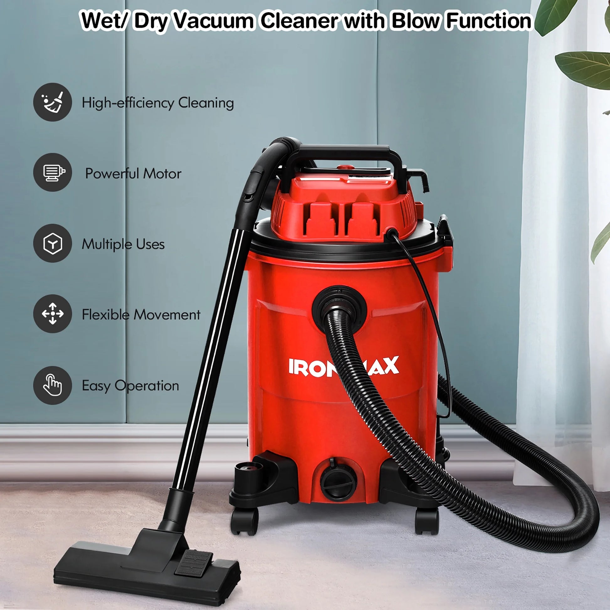 6.6 Gallon 4.8 Peak HP Wet/Dry Vacuum 3 in 1 Shop Vacuum Cleaner w/Blower