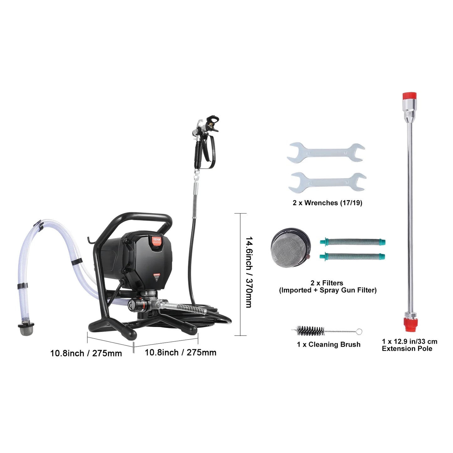 VEVOR Stand Airless Paint Sprayer, 3000PSI 750W Efficient Electric Airless Sprayer,for Home Interior and Exterior Furniture and Fences, Handheld Paint Sprayers, Fine and Even Painting Effect