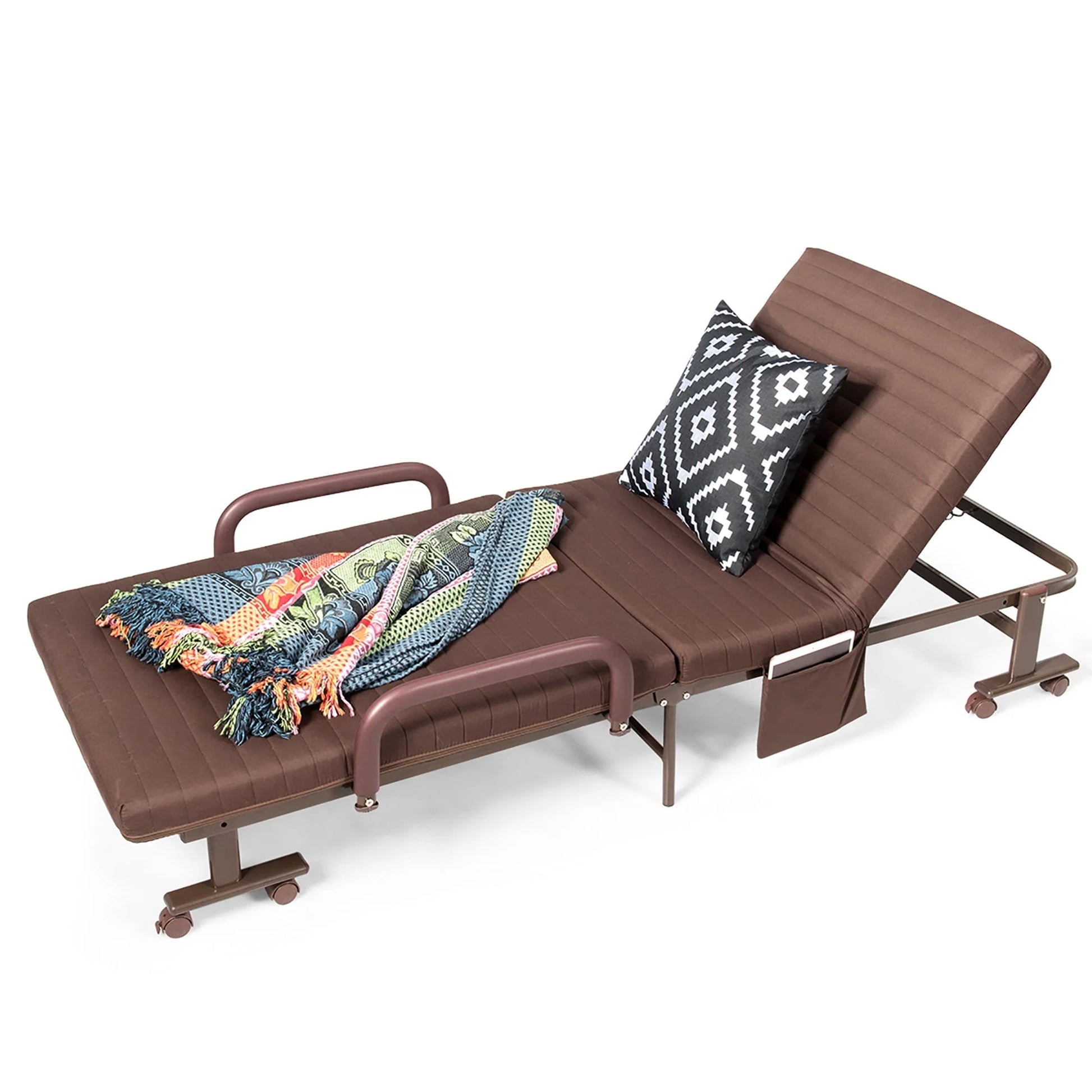 Giantex Folding Guest Bed, Single Bed with with Mattress and Heavy Duty Metal Frame, Adjustable Folding Sleeper Bed with Storage Bag, Portable Sleeper Bed with Wheels for Home, Office, Outdoor (Brown)