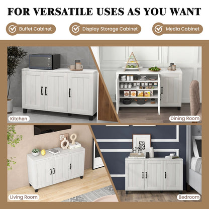 Costway 3-Door Buffet Sideboard Storage Credenza Cabinet Console Adjustable Shelf White Wash