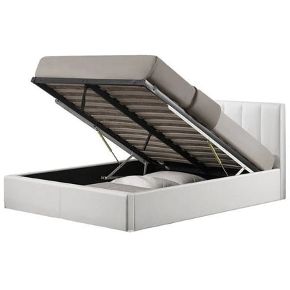 Atlin Designs Upholstered Queen Faux Leather Storage Bed in White