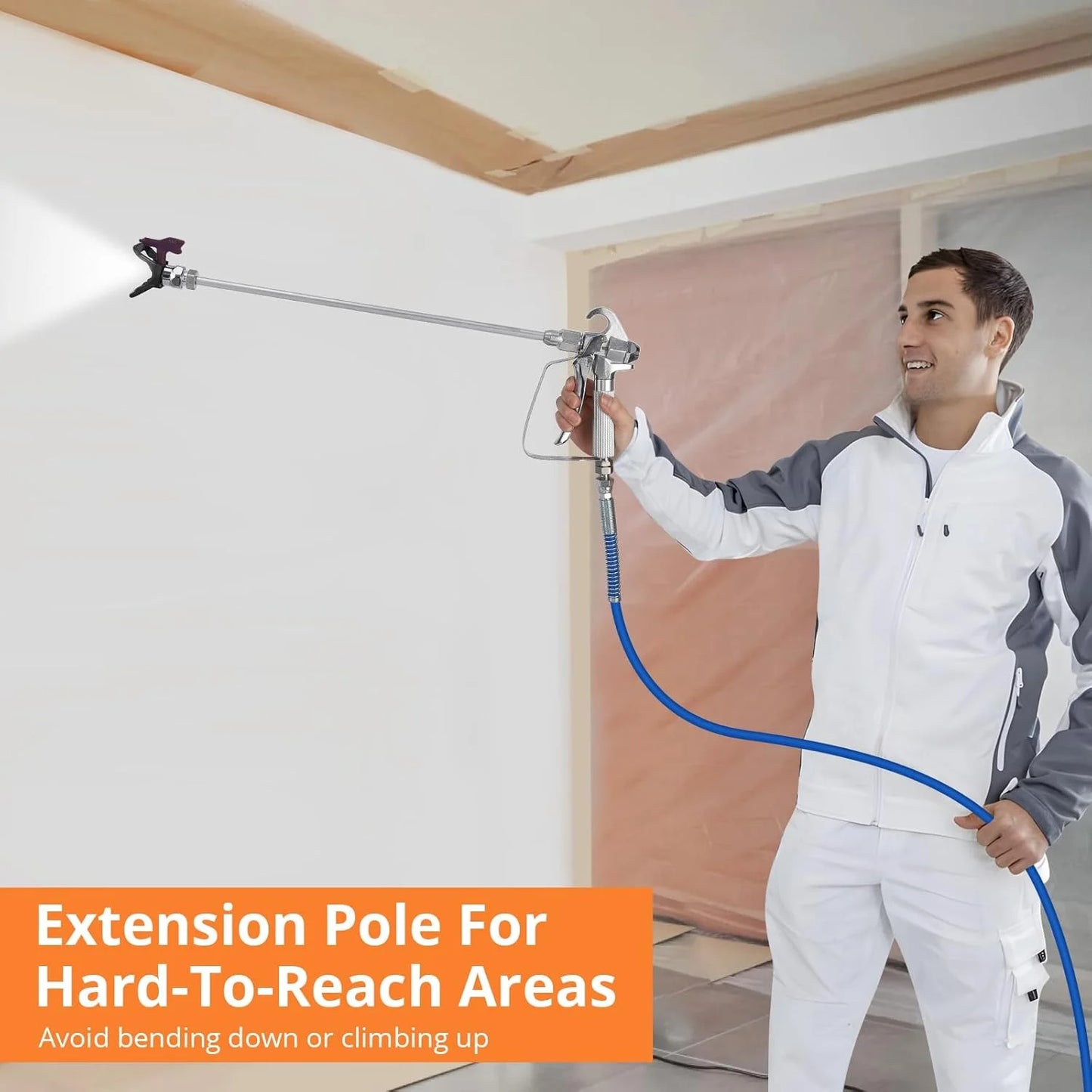 Stand Airless HVLP Paint Sprayer, High Efficiency, Thinning-Free, Minimal Overspray, for Home Exterior & House Interior DIY Painting Projects, with Extension Rod