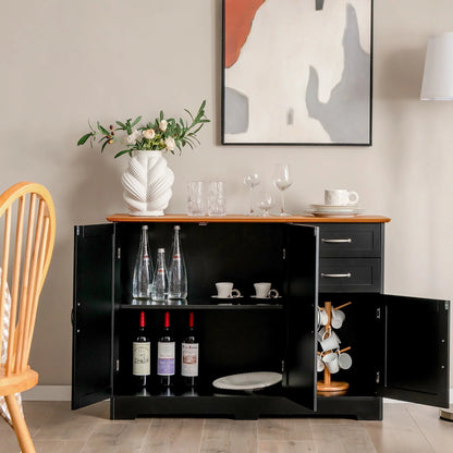 Costway Buffet Sideboard Kitchen Cupboard Storage Cabinet with 2 Drawers & 3 Doors Black