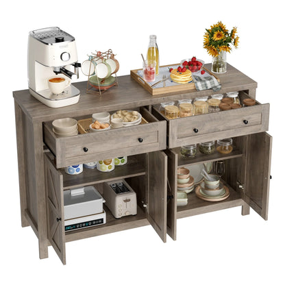 Homfa Farmhouse Kitchen Storage Cabinet, 4-Doors 2-Drawers Wood Buffet Sideboard for Dining Room Living Room, Gray