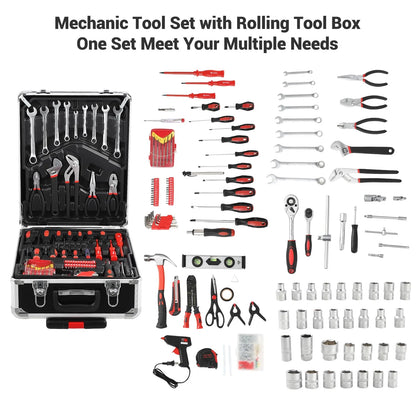 800 Piece Tool Sets for Men, Tool Box with Tools, Tool Kit with Rolling Tool Box, Complete Tool Box Set, Household Tool Set, Aluminum Trolley Case Tool Sets, Gift on Father's Day