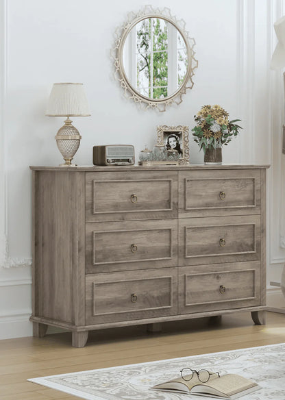 Homfa 6 Drawers Double Dresser, 47'' Wide Storage Cabinet Chest of Drawer for Bedroom Living Room, White