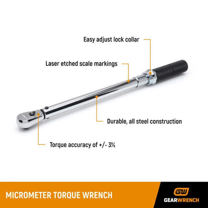 3/8 in. Micrometer Torque Wrench, 10-100 ft/lbs.
