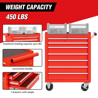 7-Drawer Rolling Tool Chest, Garage Tool Box & Cabinet Large Capacity, Lockable Tool Box Organizer on Wheels with Sliding Drawers, Black