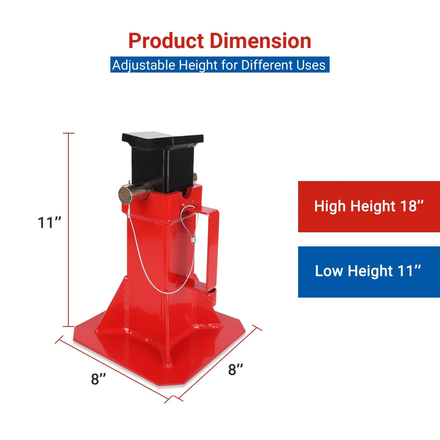 Garvee Car Jack,Floor Jack Stands,Jack Stand with Lock, for Supporting Trucks Trailers Car, Adjustable Height 11"-18", 12 Ton (26,400 Lb) Capacity, Red, 1 Pair