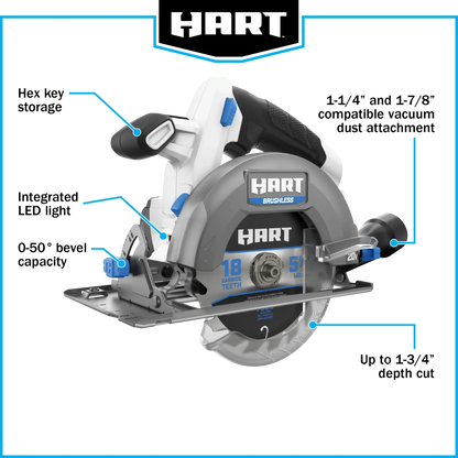 HART 20-Volt Brushless 5-1/2-inch Compact Battery-Powered Circular Saw (Battery Not Included) New Condition
