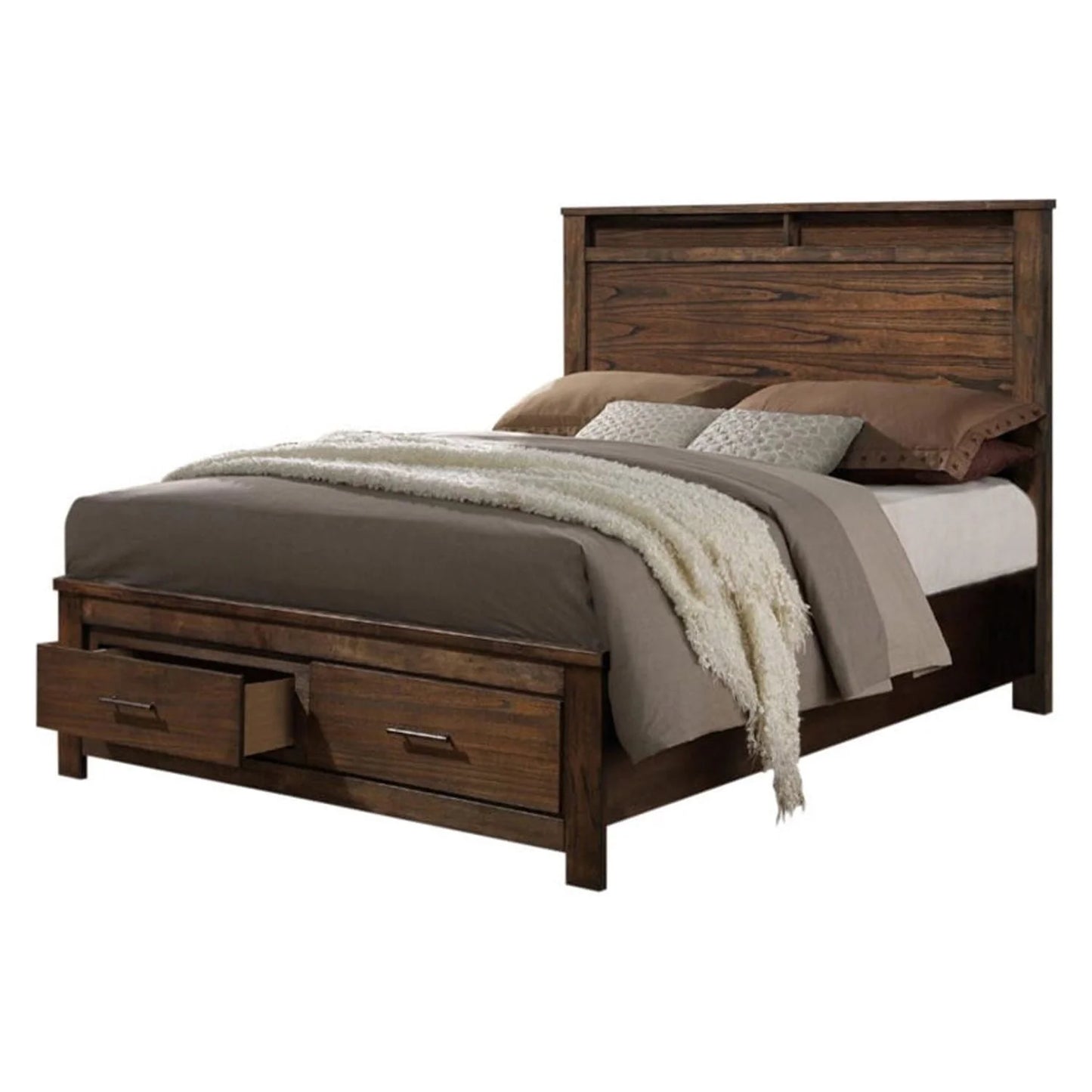 Enchanting Wooden C.King Bed With Display And Storage Drawers, Oak Finish