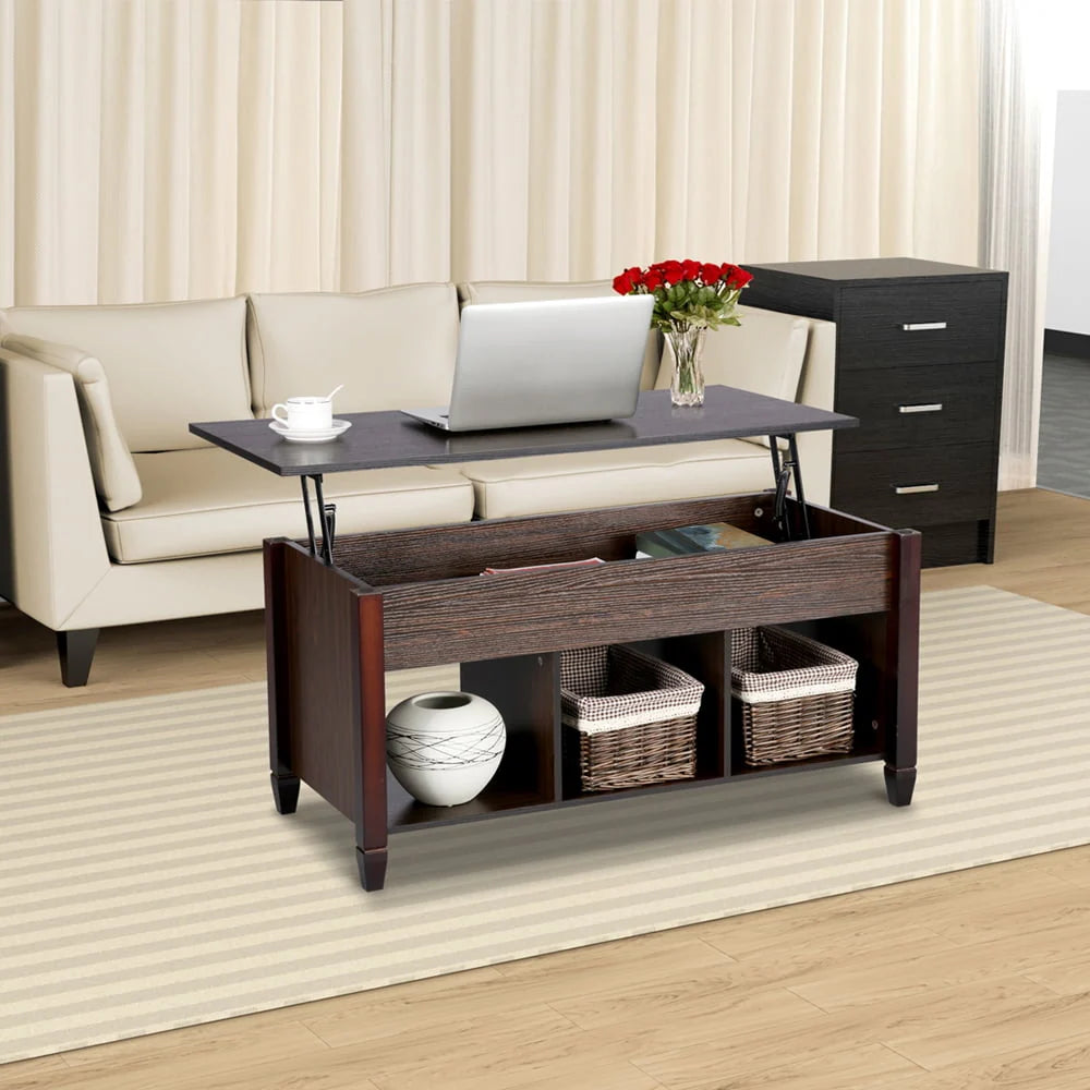 Easyfashion 41" Lift Top Coffee Table with 3 Storage Compartments, Espresso
