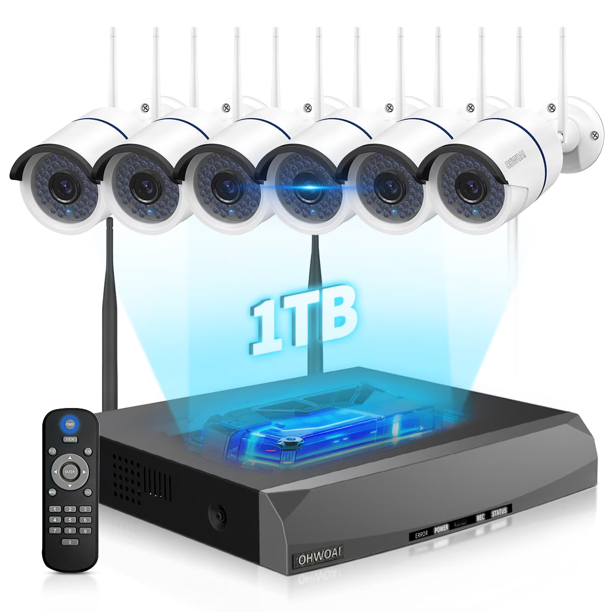 OHWOAI 3MP Wireless Outdoor Security Camera System, WiFi NVR Security Camera System with 100Ft Night Vision