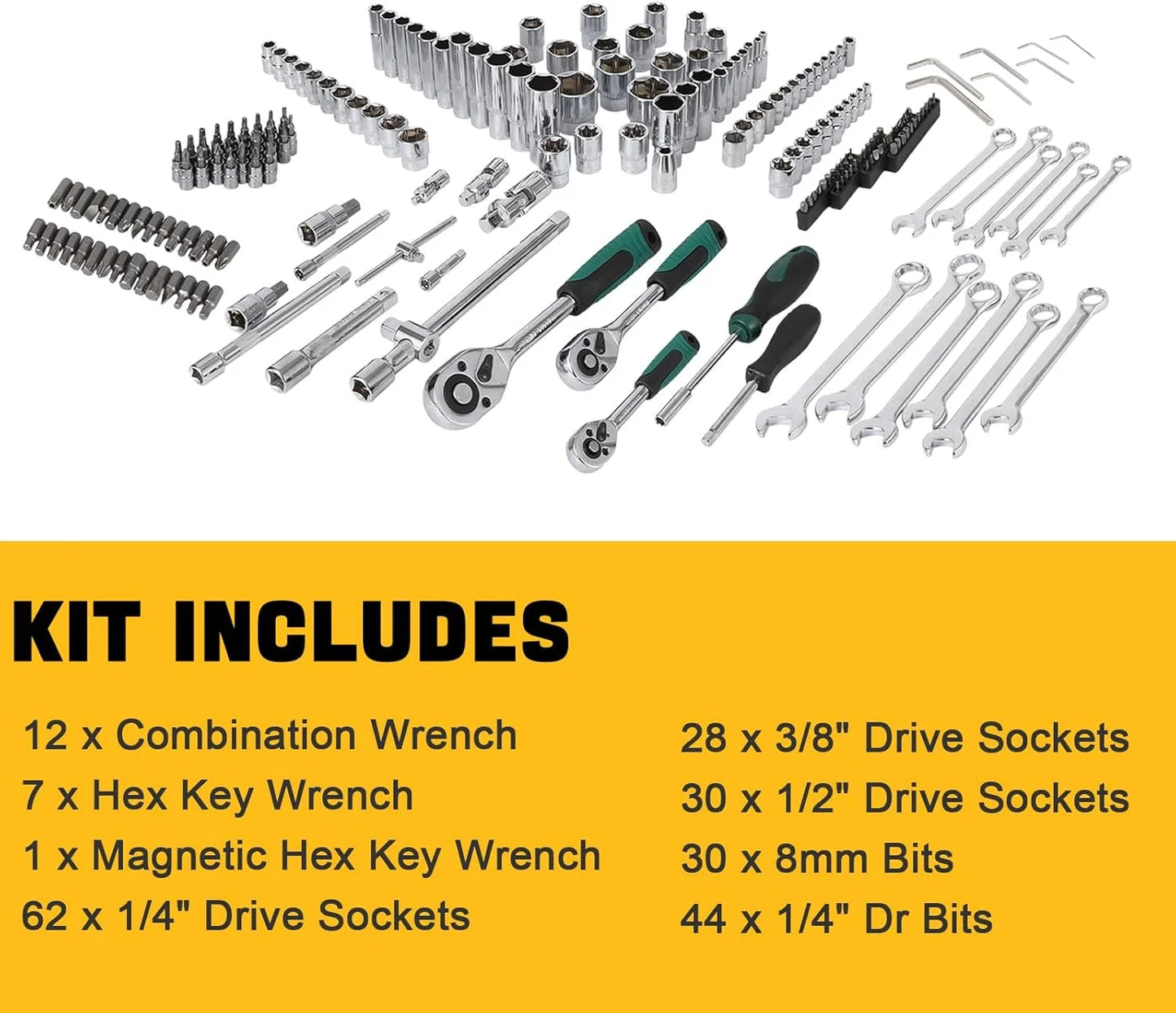 216 Pcs Tool Set, Professional Mechanic Tool Kit and Sockets Wrenches Set with Storage Box, Metric and Sae, Portable Drill Set for Diy, Home Maintenance, Workshops