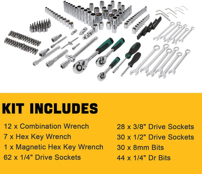 216 Pcs Tool Set, Professional Mechanic Tool Kit and Sockets Wrenches Set with Storage Box, Metric and Sae, Portable Drill Set for Diy, Home Maintenance, Workshops