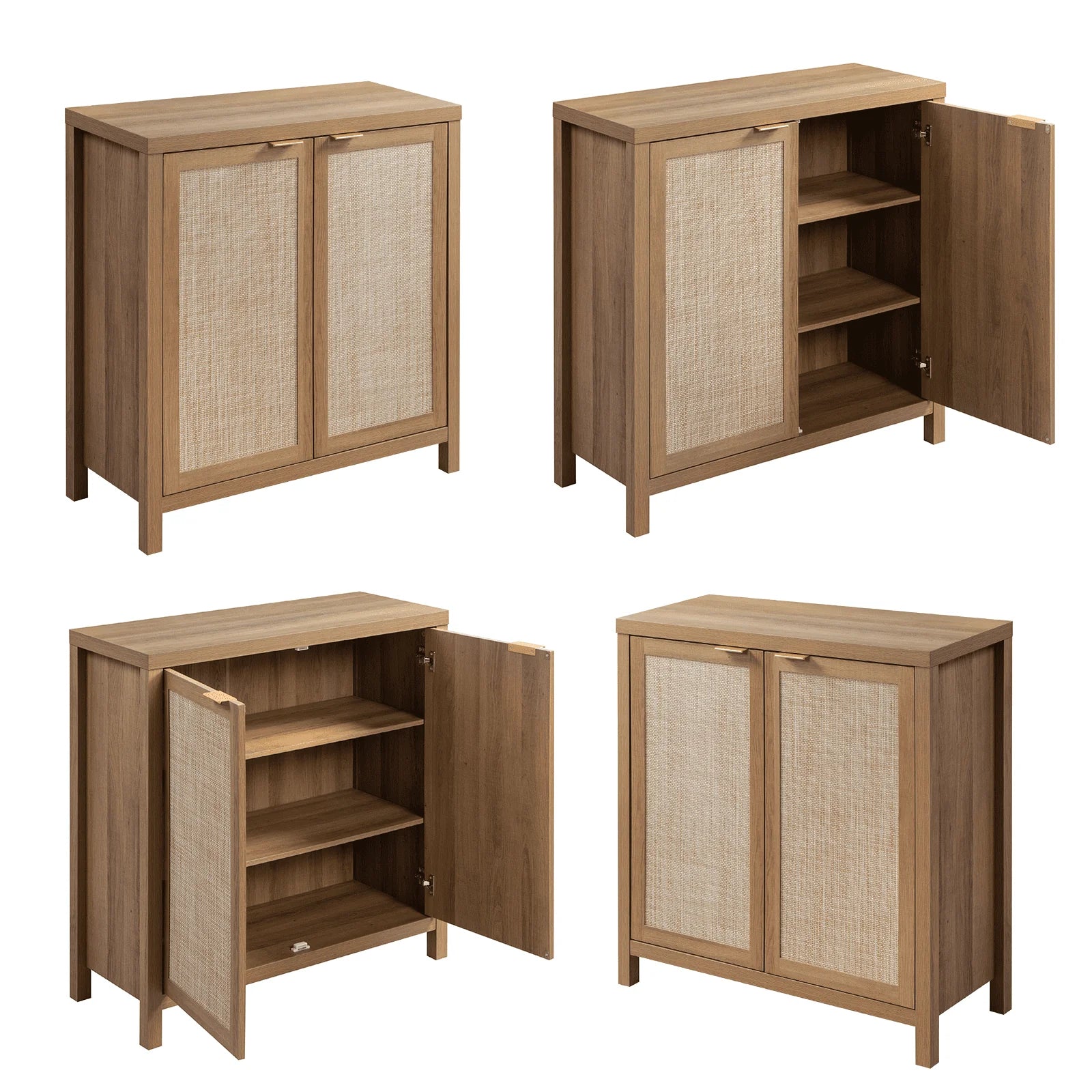 SICOTAS Sideboard Buffet Cabinet, Kitchen Cupboard Storage Cabinet with Rattan Doors and Shelves for Kitchen, Living Room, Bedroom