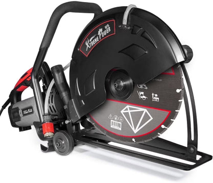 XtremepowerUS 14" Electric Concrete Saw, 2600W/15A Motor, Circular Saw Cutter With 5" Cutting Depth, Wet/Dry Disk Saw Cutter Includes Water Line, Pump For Stone, Brick, Porcelain, Concrete