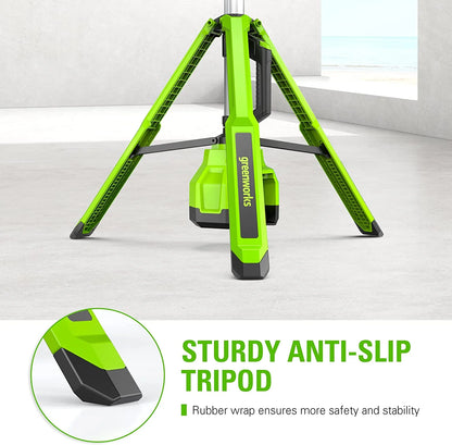 Greenworks 24V Standing Light Kit, LED Tripod Light with 2Ah Battery and 2A Charger