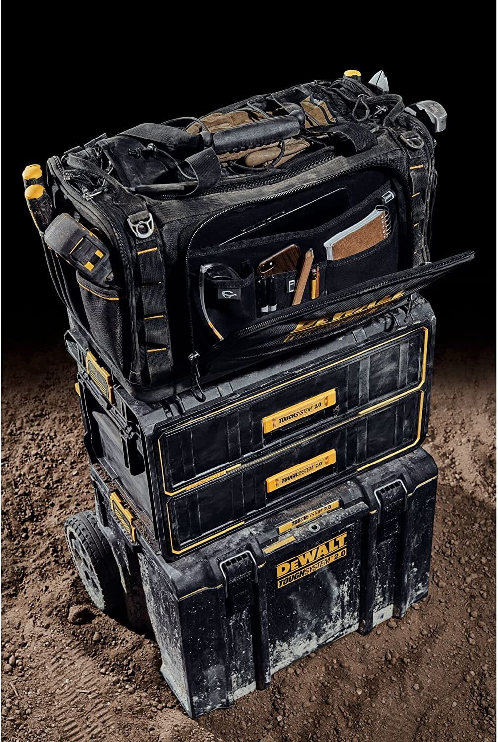 DEWALT Tool Bag 50 Pockets Waterproof Base Vertical Storage, Black