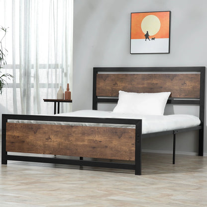 HomCom Full Platform Bed with Headboard & Footboard, Strong Metal Slat Support Bed Frame with Underbed Storage Space, No Box Spring Needed, 56.75" x 76.75" x 40.5"
