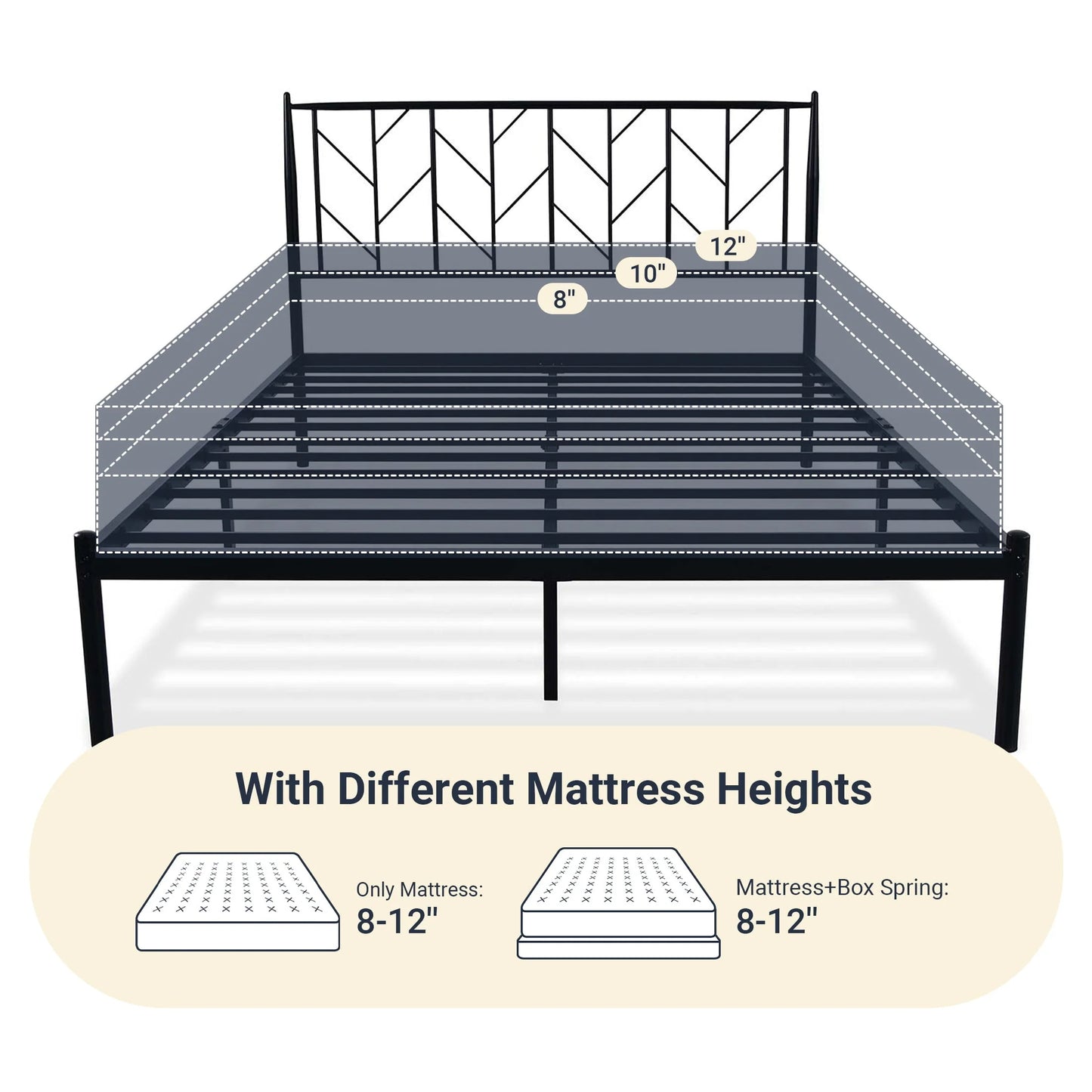 Allewie Black Queen Size Modern Metal Platform Bed Frame with Vintage Headboard and 12'' Under-bed Storage