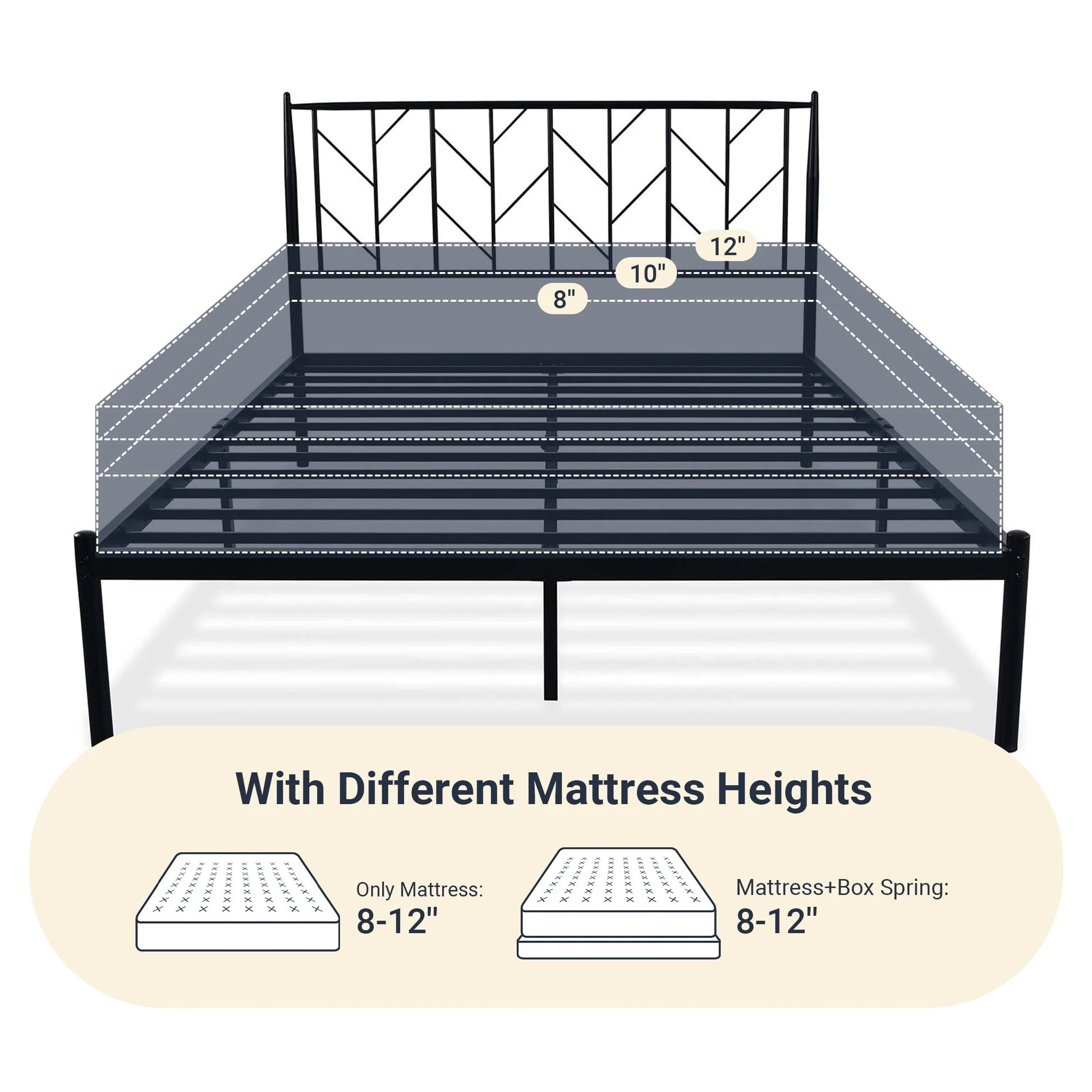 Allewie Black Queen Size Modern Metal Platform Bed Frame with Vintage Headboard and 12'' Under-bed Storage
