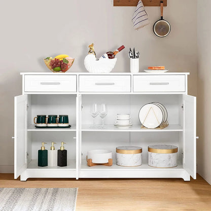 VINGLI White Credenza,Kitchen Buffet Cabinet with Storage,Dining Sideboard Buffet Console Table with Cabinet,Adjustable Shelves and Drawers