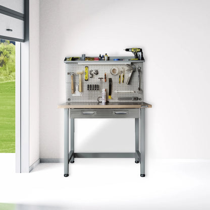 Seville Classics UltraHD Heavy Duty Commercial Lighted Workcenter Workbench w/Pegboard, Granite, 48" W x 24" D x 65.5" H
