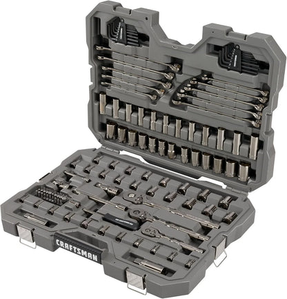 180-Tooth Ratchet Mechanic Tool Set with Gunmetal , 121-Piece Standard SAE/Metric Socket Set Includes Hard