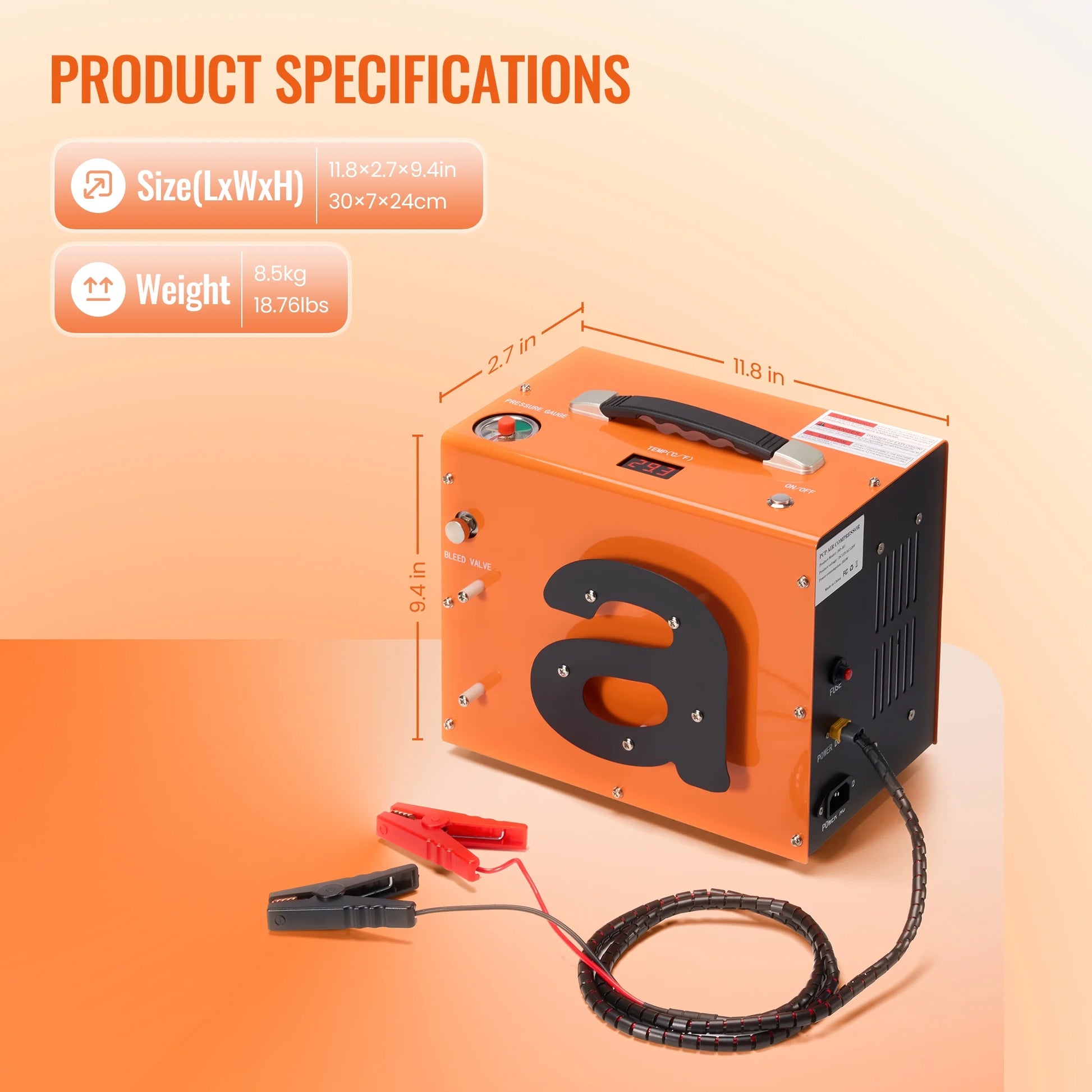 PCP Air Compressor 4500PSI Auto Stop PCP Compressor with Water Oil-Free 12V DC 110V AC Portable PCP Compressor for Paintball Scuba Air Rifle