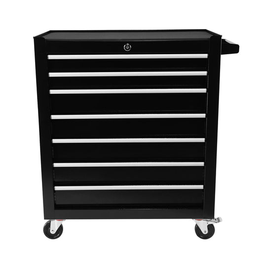 7 Drawer Tool Chest with Wheels,Metal Locking Rolling Tool Box with Tool Organizer Trays for Tool Storage Organizer,Portable Standing Mechanic Toolbox for Garage,30 Inch Tall Tool Cabinet