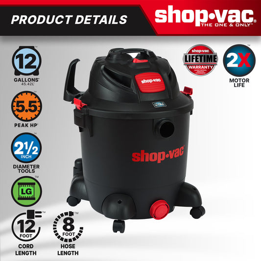 Shop-Vac 12 Gallon 5.5 PHP Wet Dry Vacuum (w/SVX2 Technology)