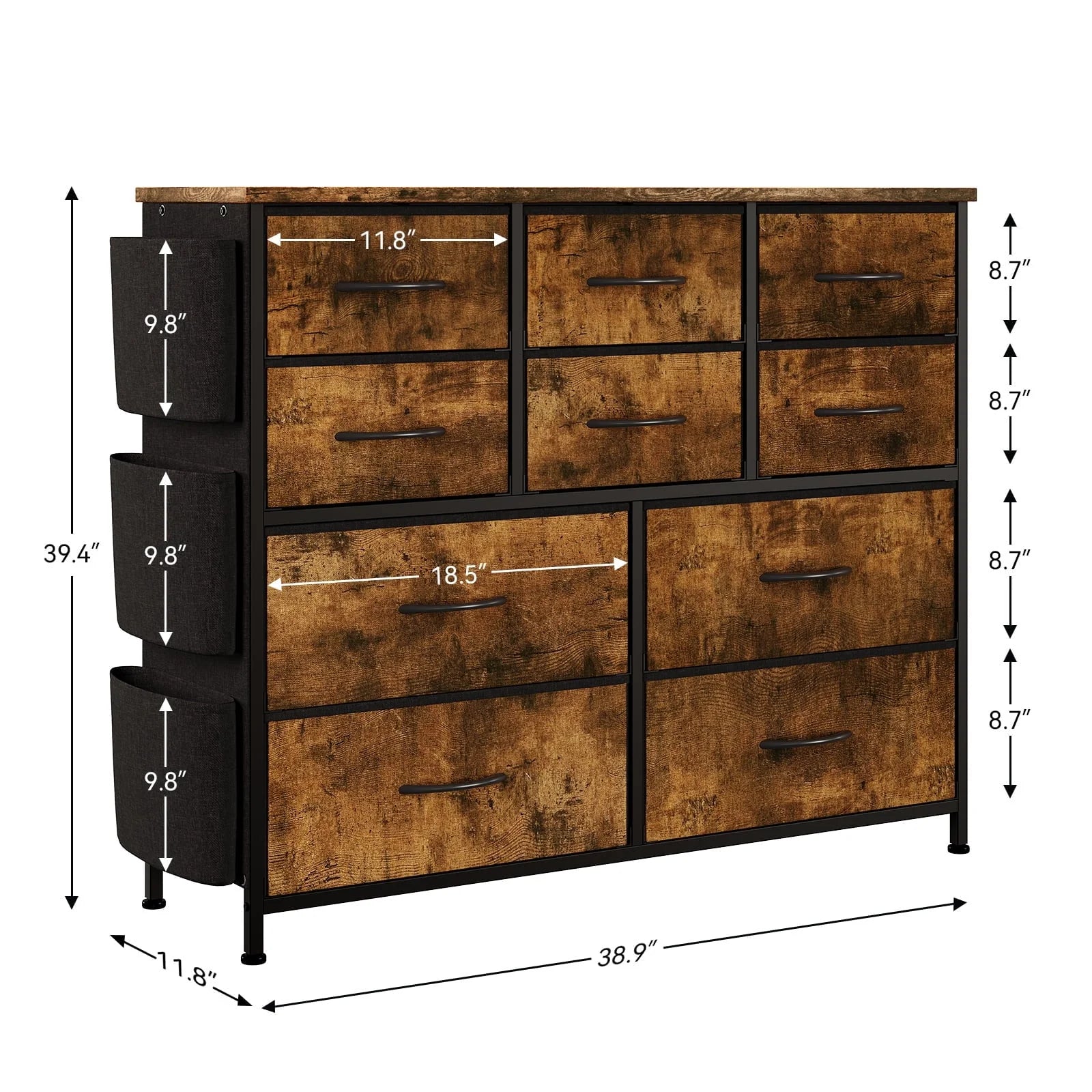 Kidlove Non-woven Fabric Drawer Cabinet with 10 Drawers, Fabric Storage Cabinet Dresser Organizer, for Bedroom Hallway Entryway Closets