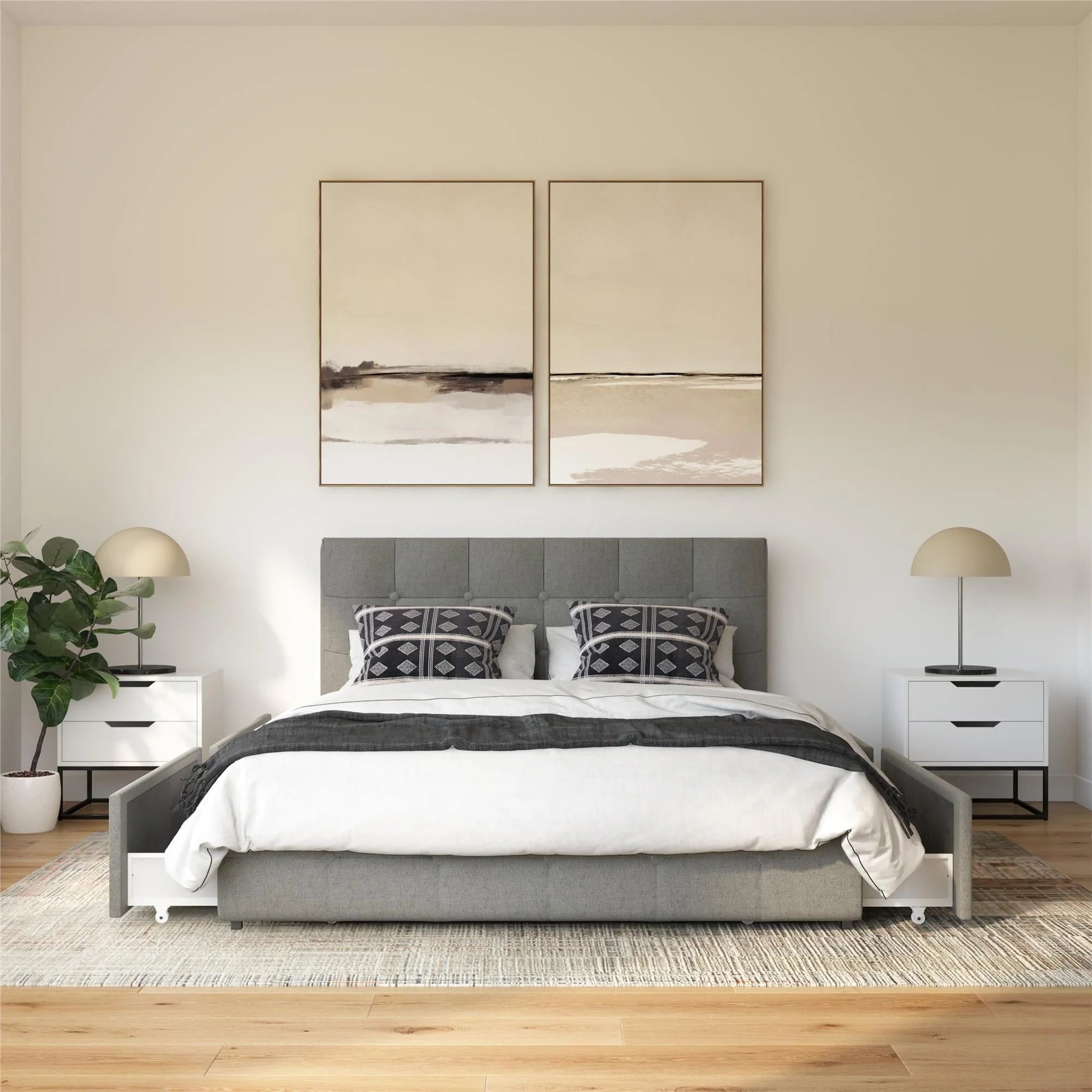 DHP Rose Tufted Upholstered Storage Bed Frame, Full, Gray Linen